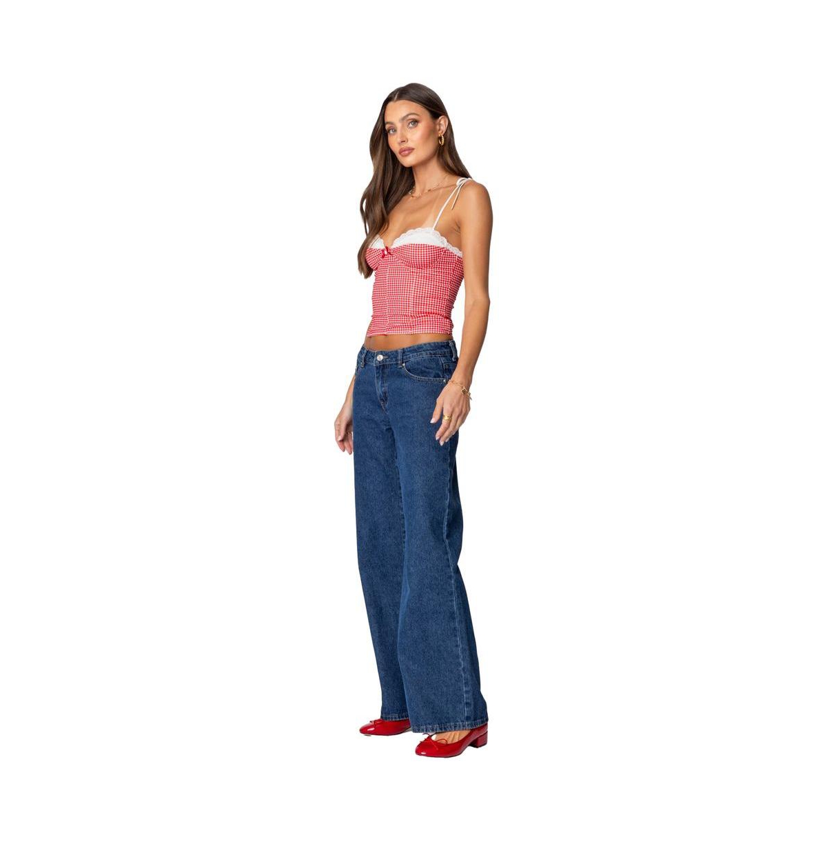 Edikted Women's Peekaboo Lacey Gingham Corset