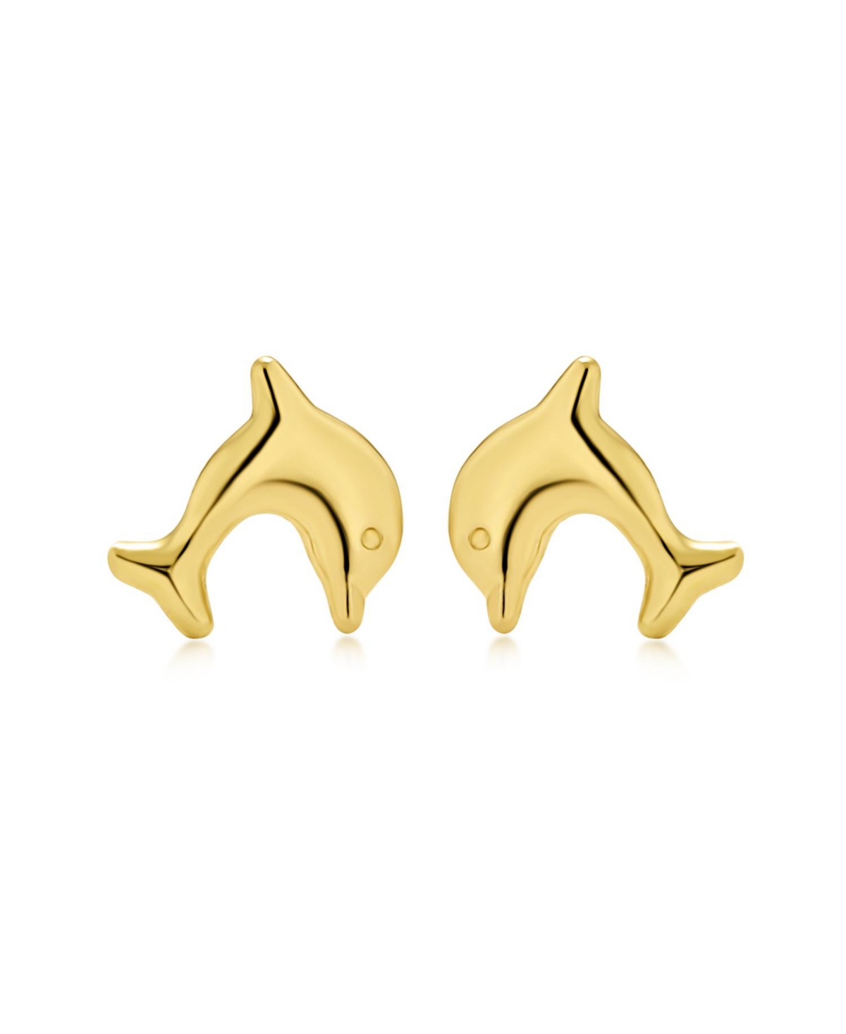 Bling Jewelry Petite Tiny Nautical Vacation Dolphin Real Yellow 14K Gold Stud Earrings For Women Secure Push Back