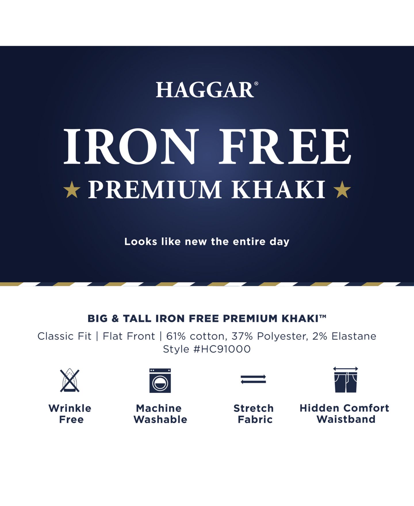Мужские брюки Haggar Big & Tall Iron Free Premium Khaki Classic-Fit Flat Front Pant, цвет: Чёрный — фото 6