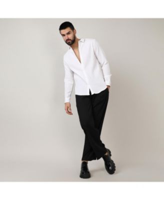 Men's Chalk White Self-Design Striped Shirt