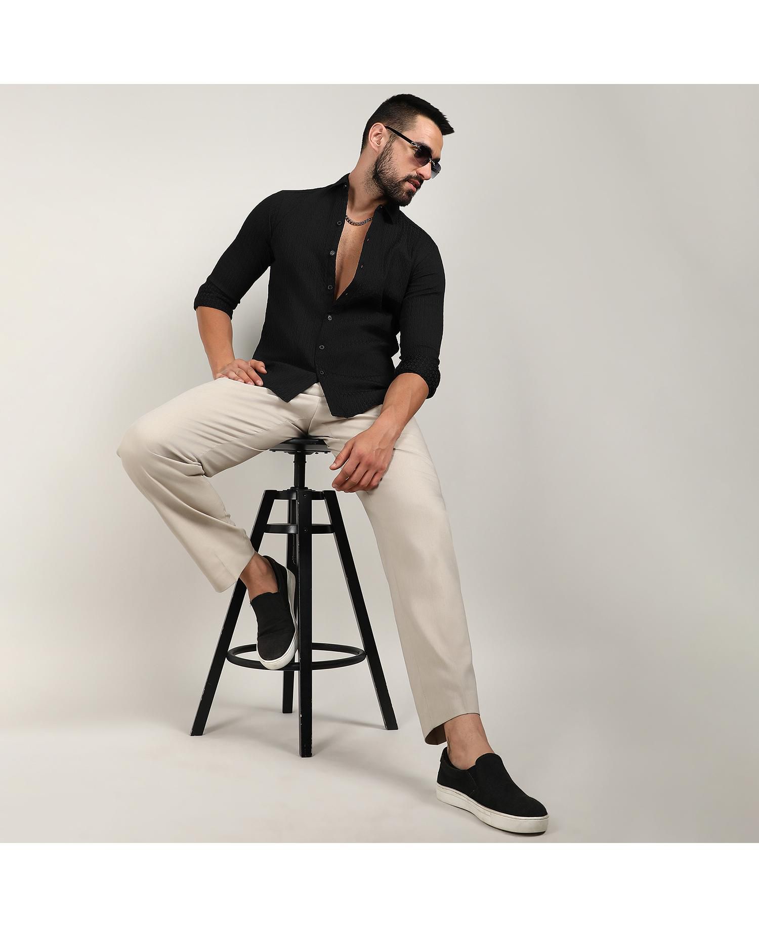 Men's Onyx Black Chain-Creased Shirt