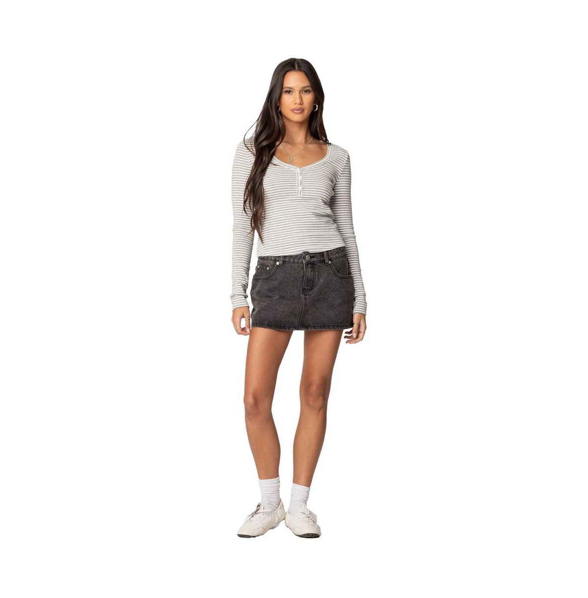 Edikted Women's Jocelyn Striped Top - Light-gray