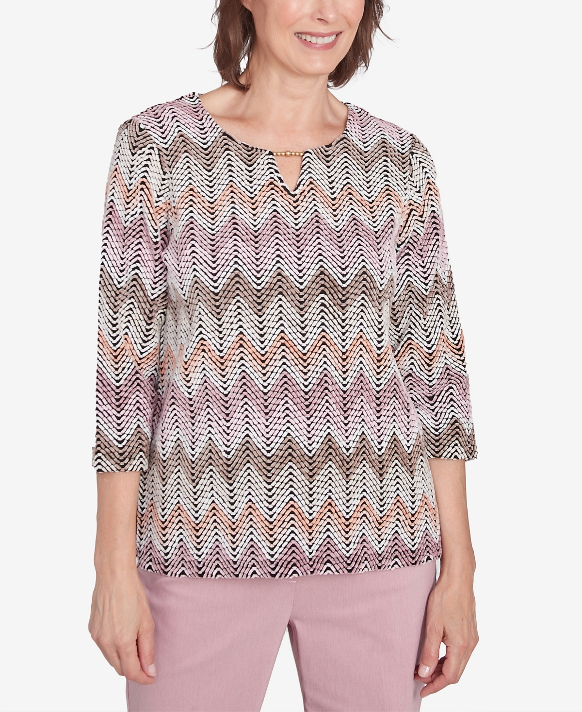 Alfred Dunner Petite Telluride Chenille Zig Zag Top In Neutral Multi
