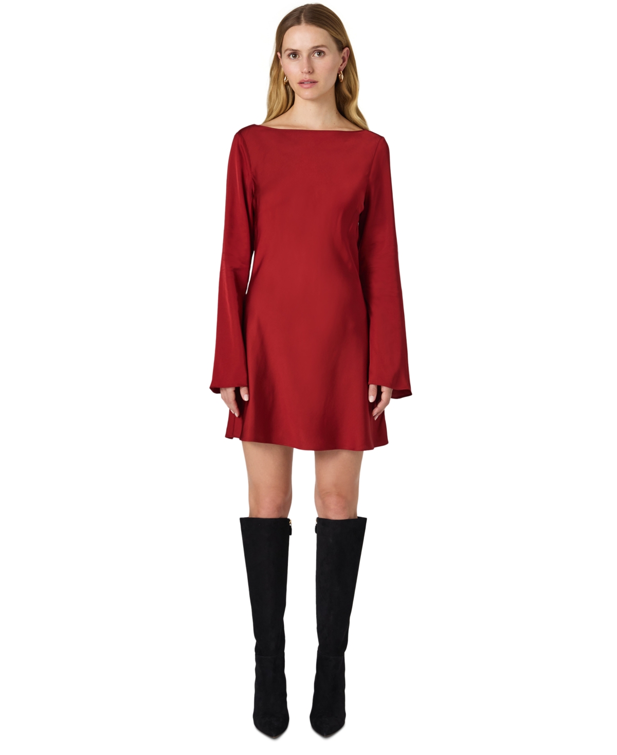 French Connection Ennis Long Sleeve Satin Minidress In Burgundy