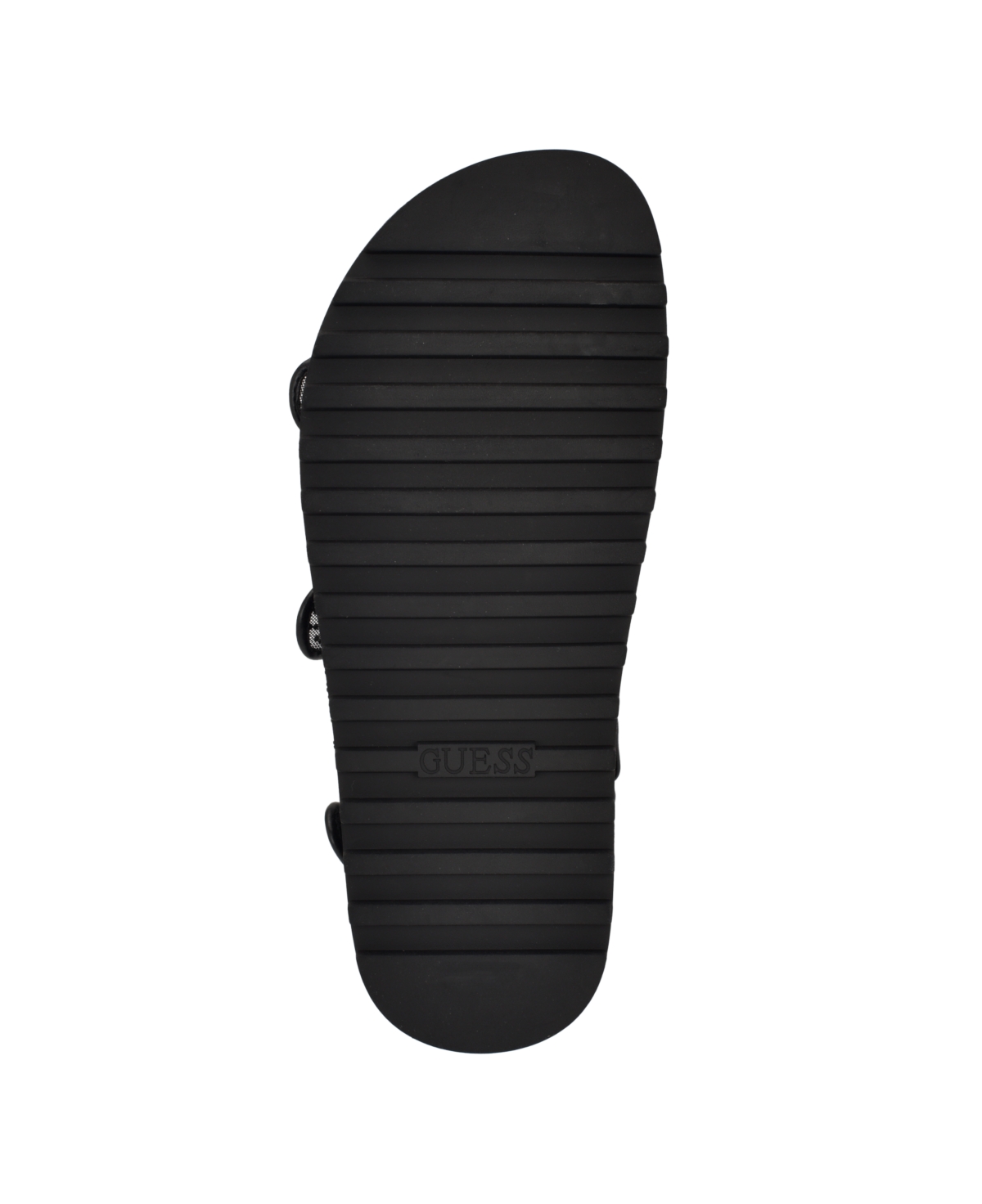 Guess Women's Frella Two Band Embellished Footbed Sandals In Black,white Rhinestone Logo Mesh