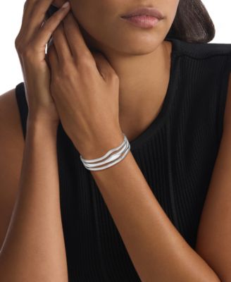 Stainless Steel Wavy Triple-Row Bangle Bracelet