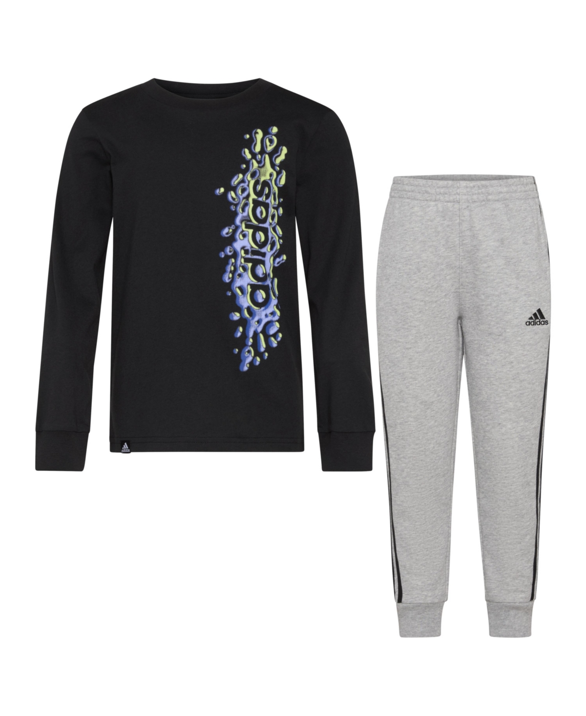 adidas Little and Toddler Boys Long Sleeve Cotton Tee and Fleece Jogger, 2-Piece Set