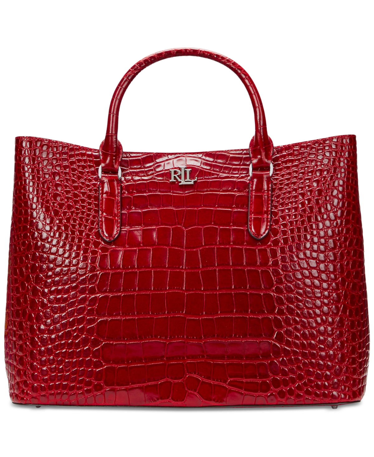 Ralph Lauren Marcy Large Embossed Leather Satchel In Festive Red
