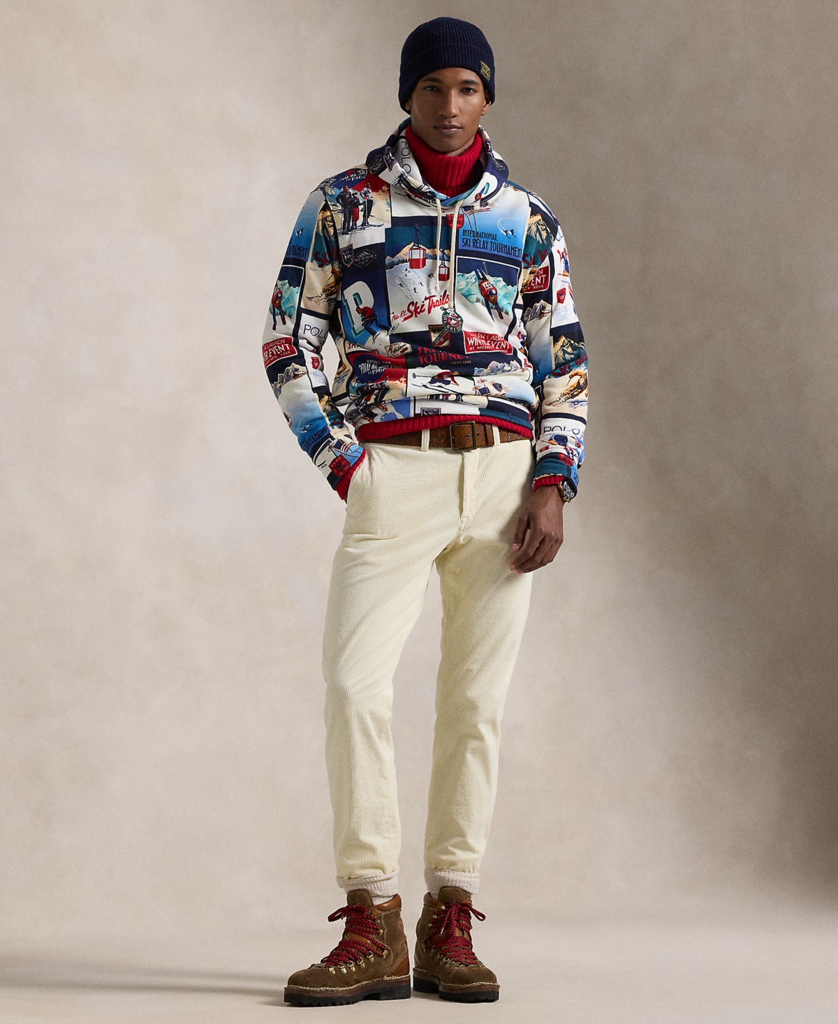 Polo Ralph Lauren Men's Patchwork-Ski-Print Fleece Hoodie