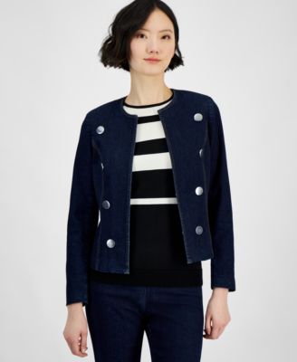 Anne Klein - Women's Kiss Front Long-Sleeve Denim Jacket
