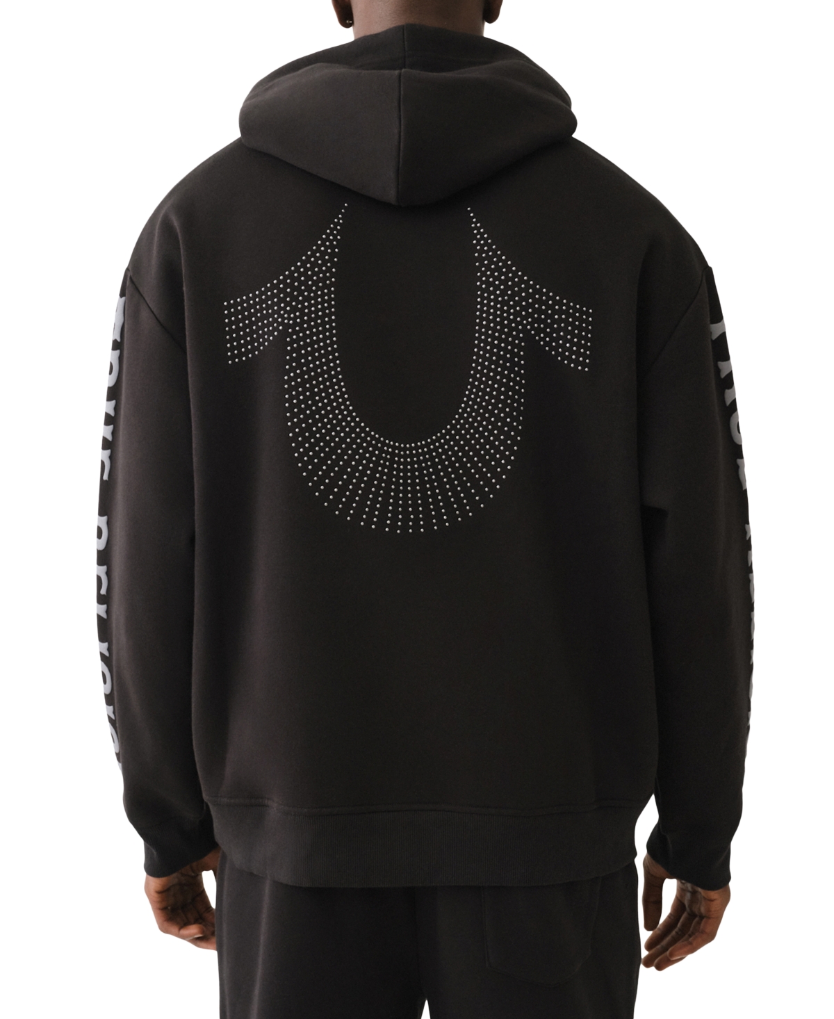 True Religion Men's Relaxed Fit Studded Logo Hoodie