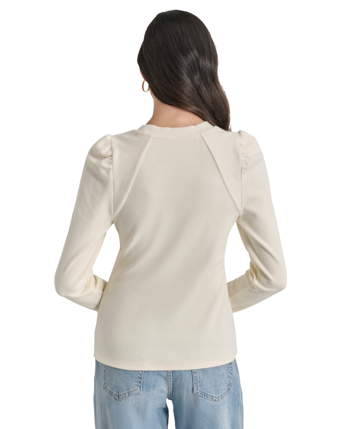 Dkny Jeans Women's Long Puff-Sleeve Crewneck Top