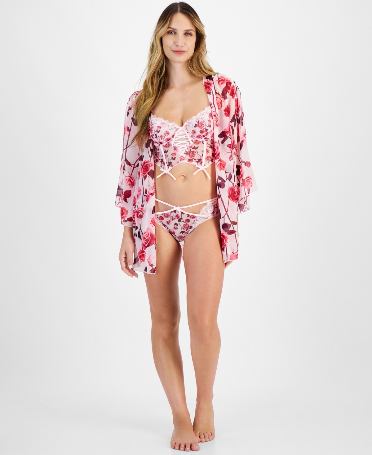 Inc International Concepts Women's Flocked Dot Bustier, Exclusively At Macy's In Falling Roses