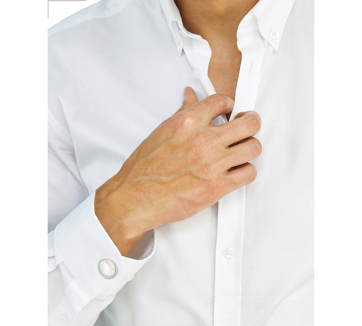 Effy Collection Effy Men's Mother Of Pearl Bezel Disc Cufflinks In Sterling Silver In Silver