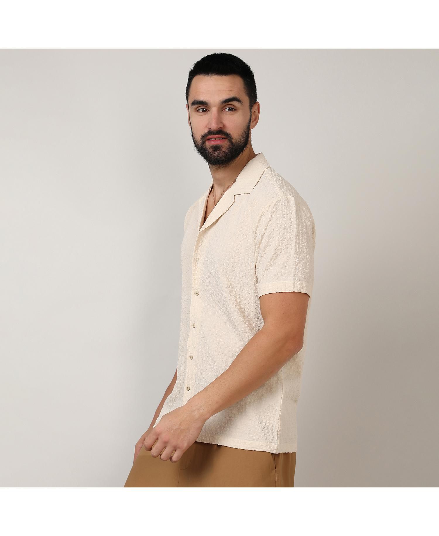 Men's Pale Yellow Micro Creased Shirt
