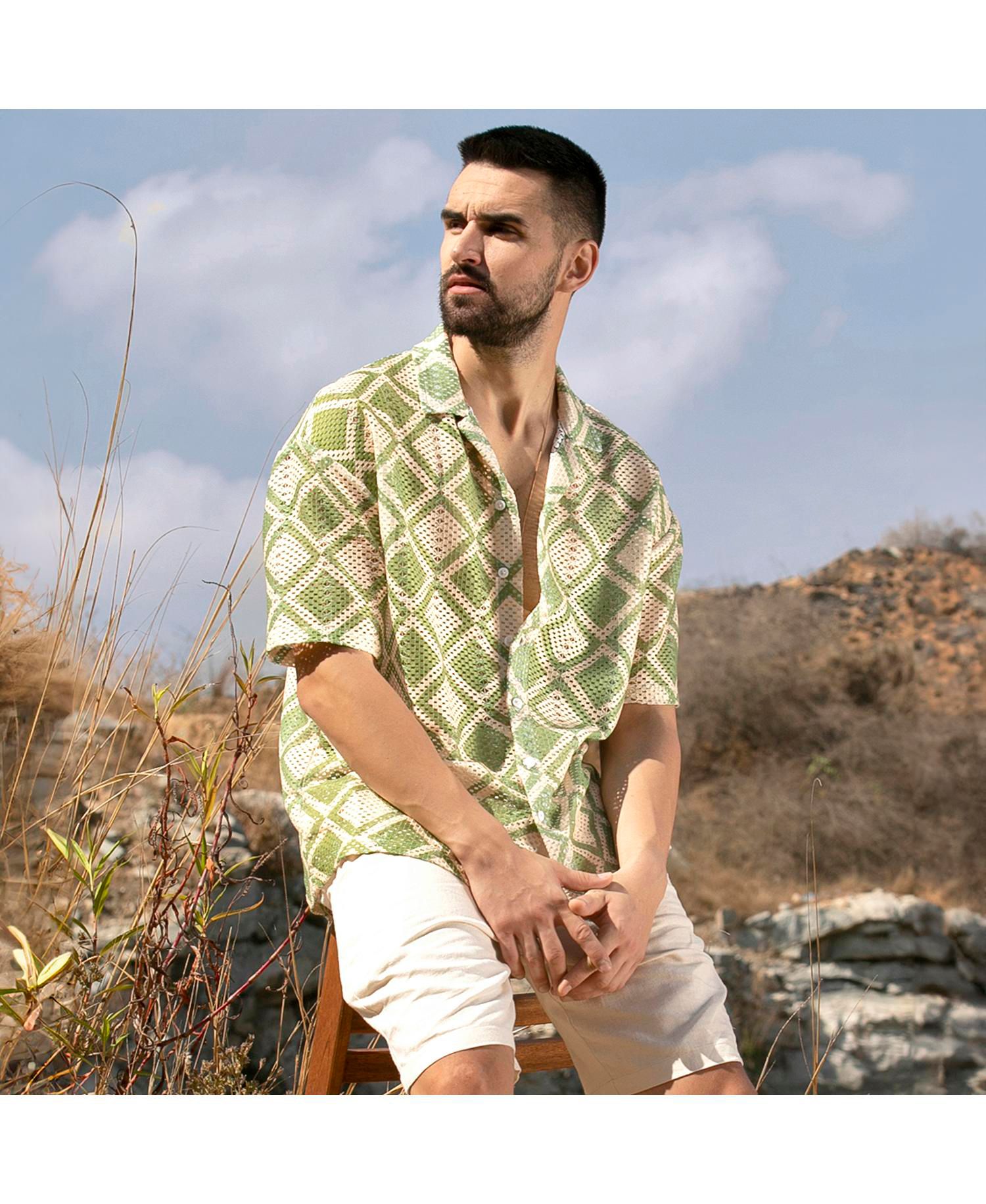 Men's Geometric Block Oversized Shirt