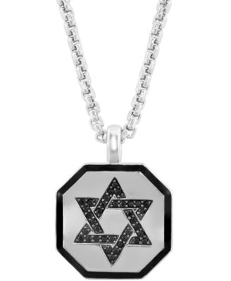 EFFY&reg; Men's Black Spinel (1/6 ct. t.w.) & Black Enamel Star of David 22" Pendant Necklace in Sterling Silver