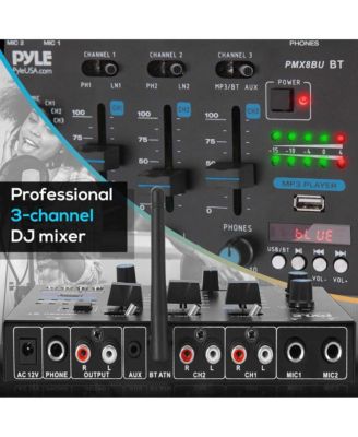 Wireless 3-Channel DJ Mixer with Bluetooth and USB, Phono, Microphone, and Line Inputs