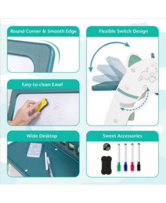 3-In-1 Double Sided Magnetic Dry-Erase Board with Stool and Flipped Writing Desktop