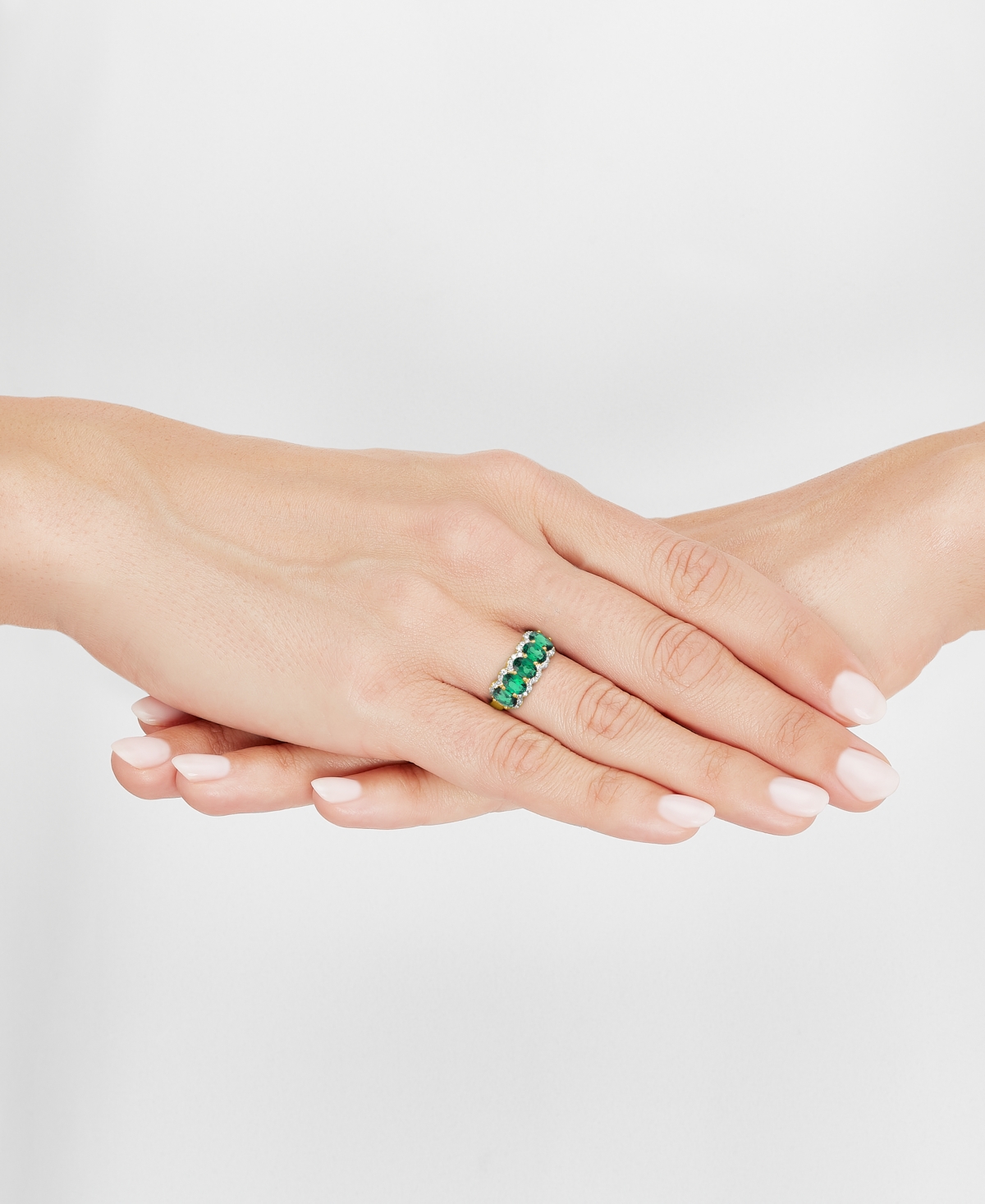 Grown With Love Lab Grown Sapphire (3-1/4 Ct. T.w.) & Lab Grown Diamond (1/3 Ct. T.w.) Five Stone Oval Ring In 14k W In Emerald