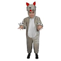 Kids Grey Plush Wolf Jumpsuit Costume