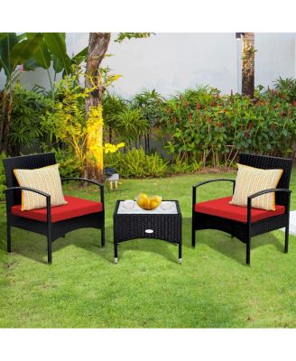 3 Pieces Patio Wicker Rattan Furniture Set with Cushion for Lawn Backyard
