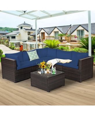 6 Pieces Rattan Patio Sectional Sofa Set with Cushions for 4-5 Person