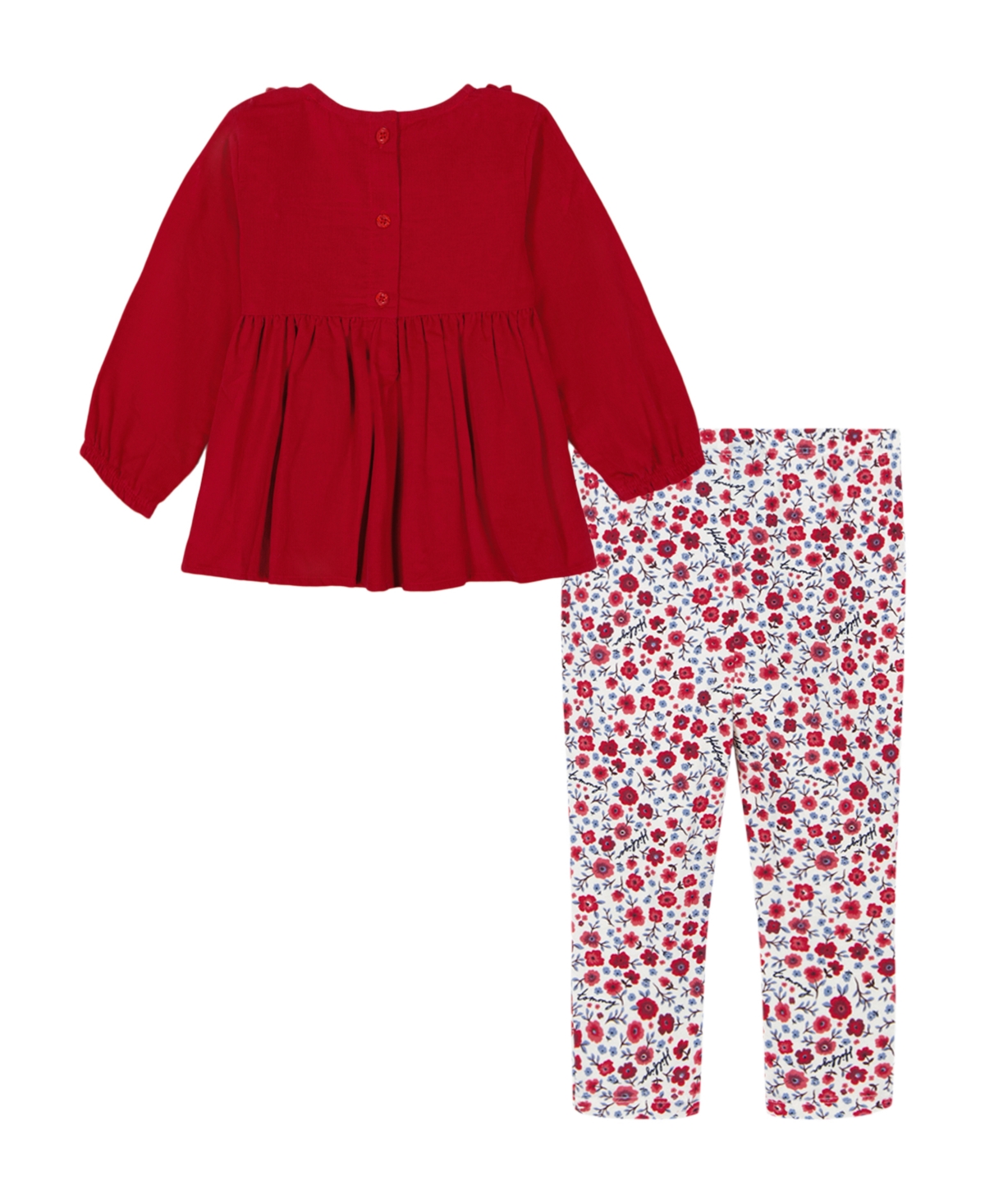 Tommy Hilfiger Baby Girl Corduroy Peasant Tunic Floral Stretch Leggings, 2-Piece Set -Grecian Clay Print