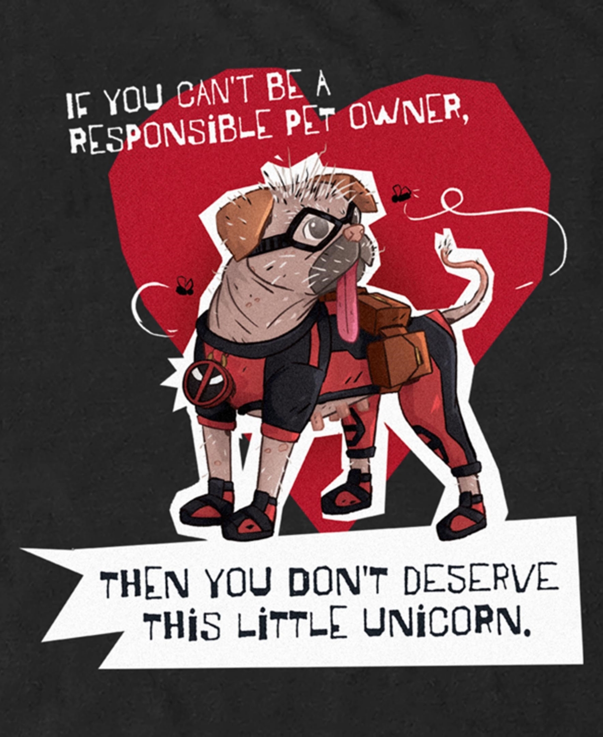Fifth Sun Men's Dogpool Little Unicorn Short Sleeve T-Shirt
