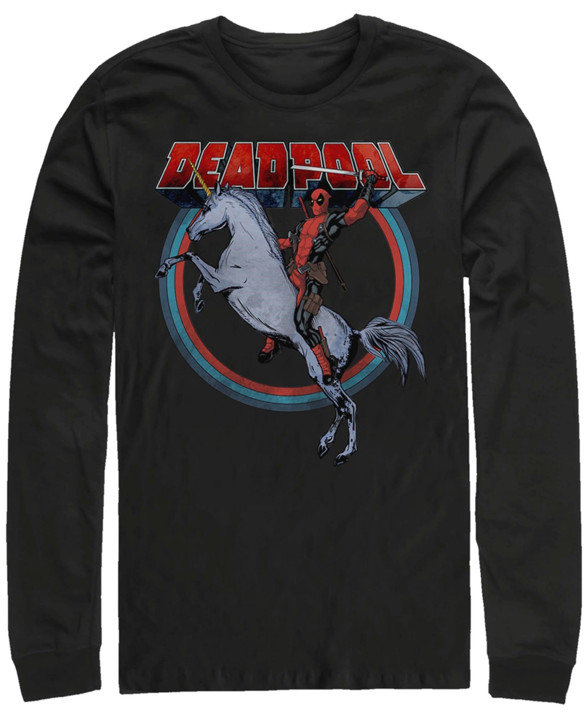 Fifth Sun Men's Deadpool On Unicorn Long Sleeve T-Shirt