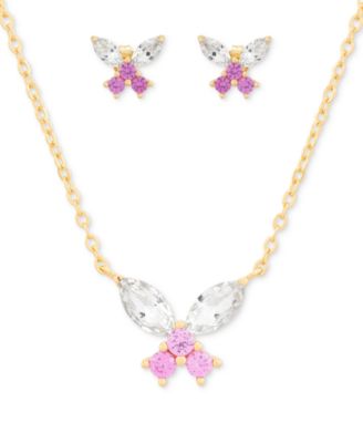 Macy's - 2-Pc. Set Lab-Created Pink Sapphire (3/4 ct. t.w.) & Lab-Created White Sapphire (1-7/8 ct. t.w.) Pendant Necklace & Matching Stud Earrings in 14k Gold-Plated Sterling Silver