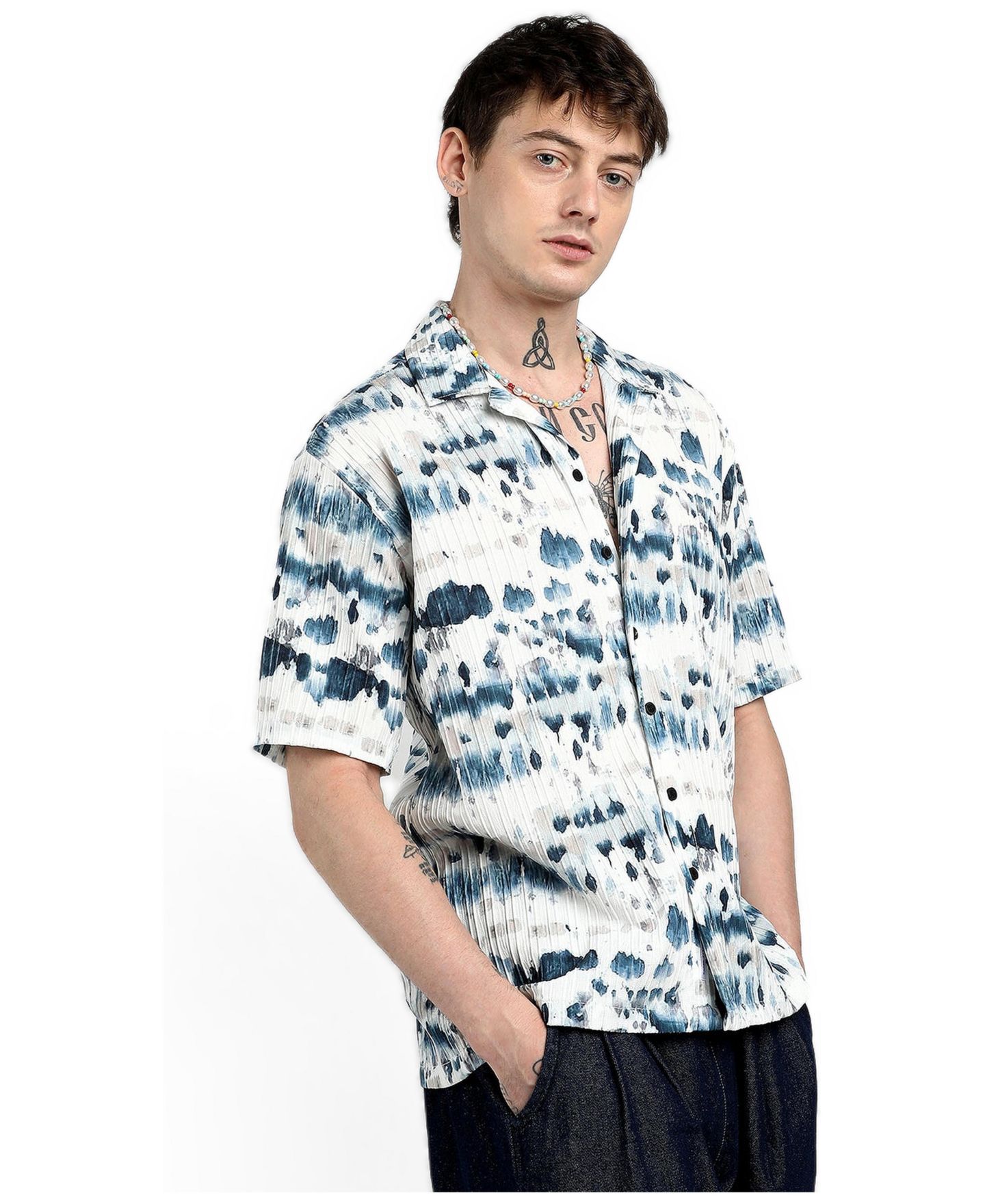 Мужская рубашка Cahoot Campus Sutra Geometric Block Oversized, цвет: Синий — фото 7