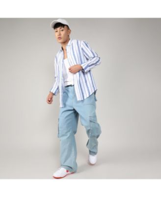 Men's Sky Blue & Chalk White Striped Fringe Shirt