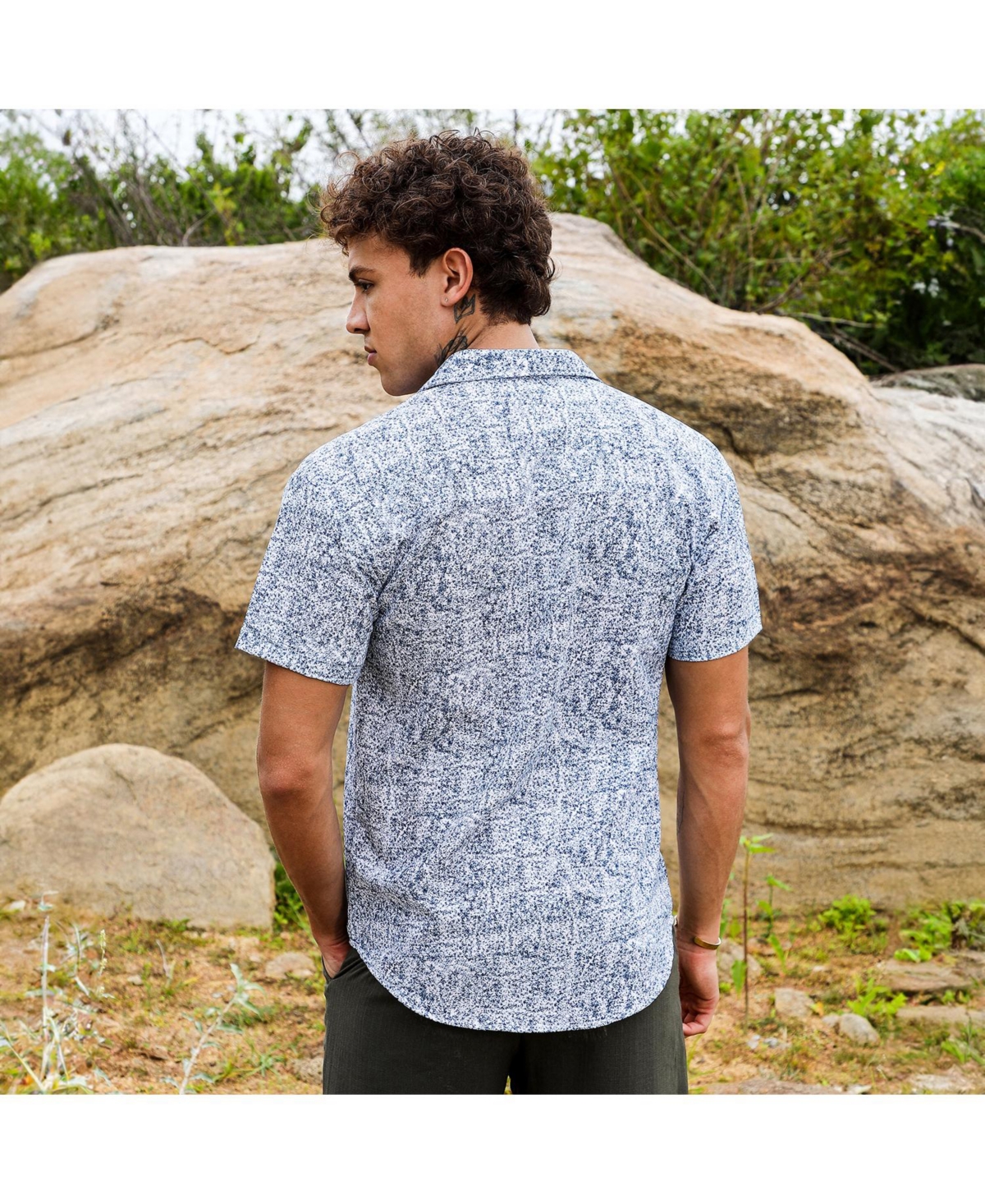 Campus Sutra Men's Cream& Indigo Blue Contrast Hazy Shirt - White