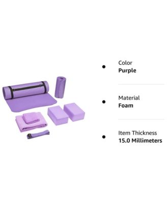 7 Piece Yoga Set with Mat, Stretch Strap & Knee Pad, Purple