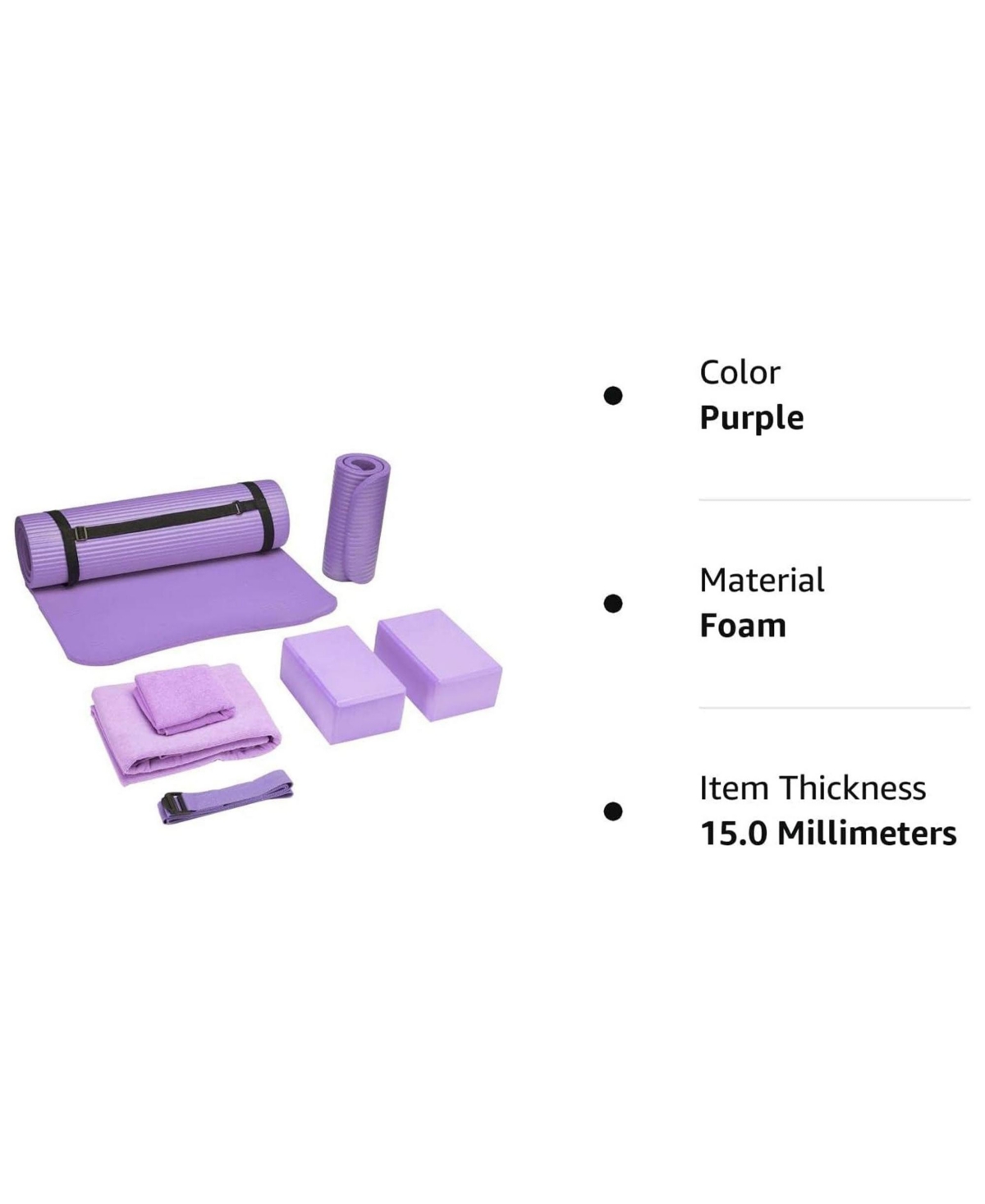 BalanceFrom Fitness 7 Piece Yoga Set with Mat, Stretch Strap & Knee Pad,- Purple