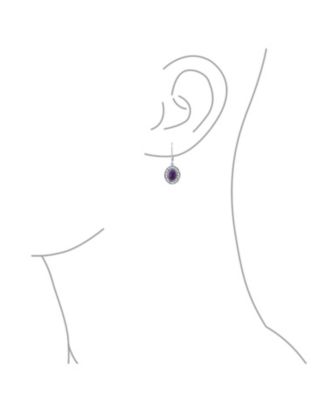 3CTW Natural Stones Oval Bezel Set Lever Back Dangle Earrings Oxidized .925 Sterling Silver