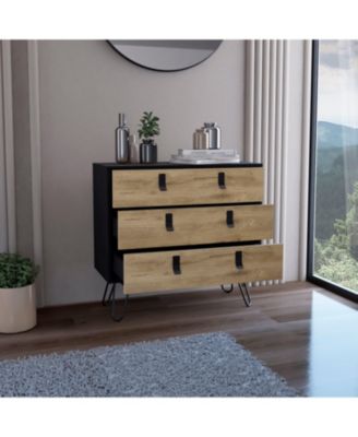 Huna Dresser 29" H, 3-Drawer organiser, Modern Chest of Drawers with Hairpin Legs and Metal Accents