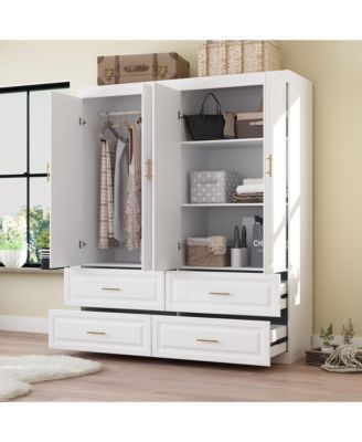 1Pc MDF L-Shaped 4-Door Storage Corner Wardrobe Cabinet