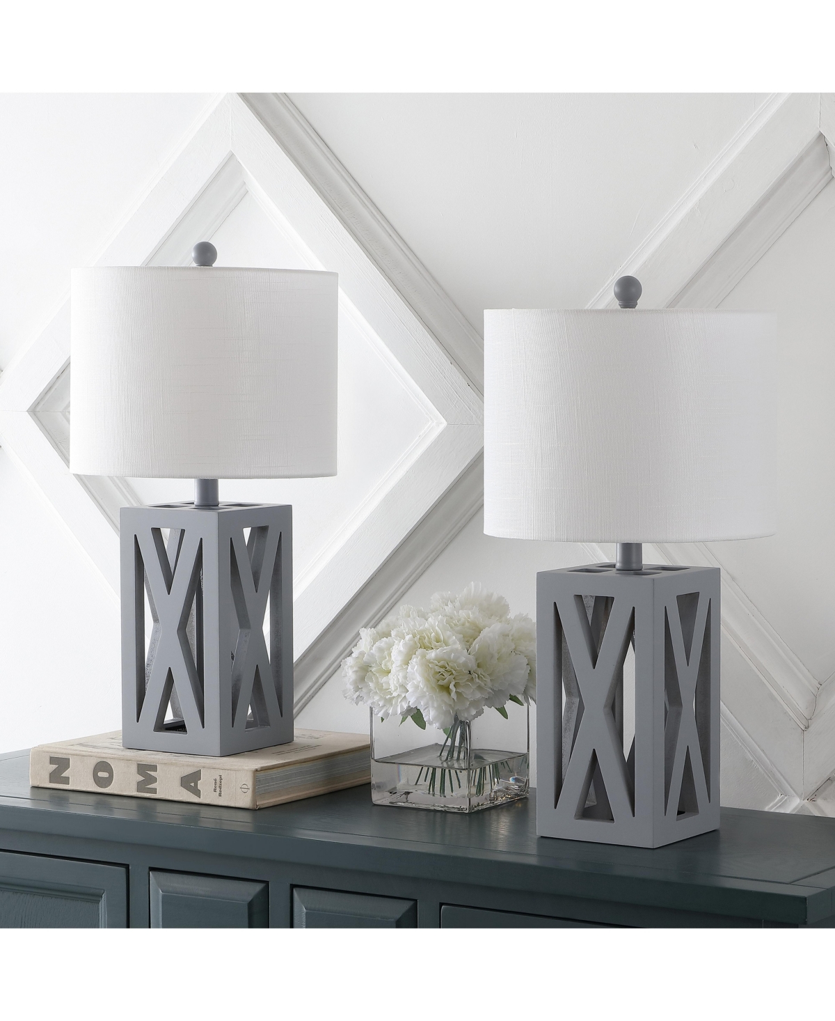 Jonathan Y Stewart 21.5" Farmhouse Wood Led Table Lamp, Black (Set of 2)