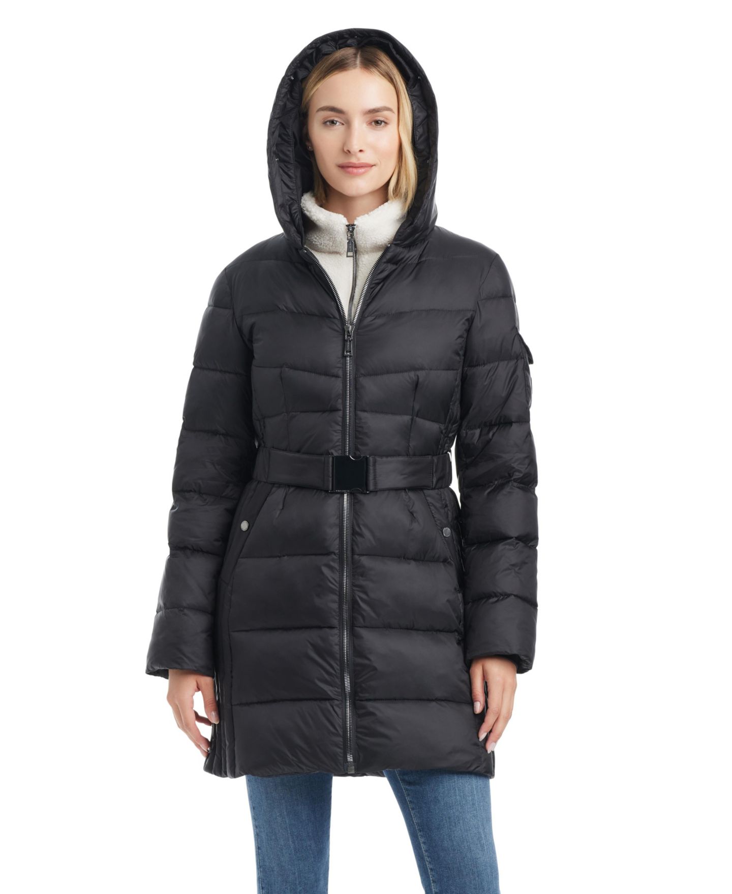 Женская куртка Vince Camuto Mid-Length Fitted Puffer, цвет: Чёрный — фото 6