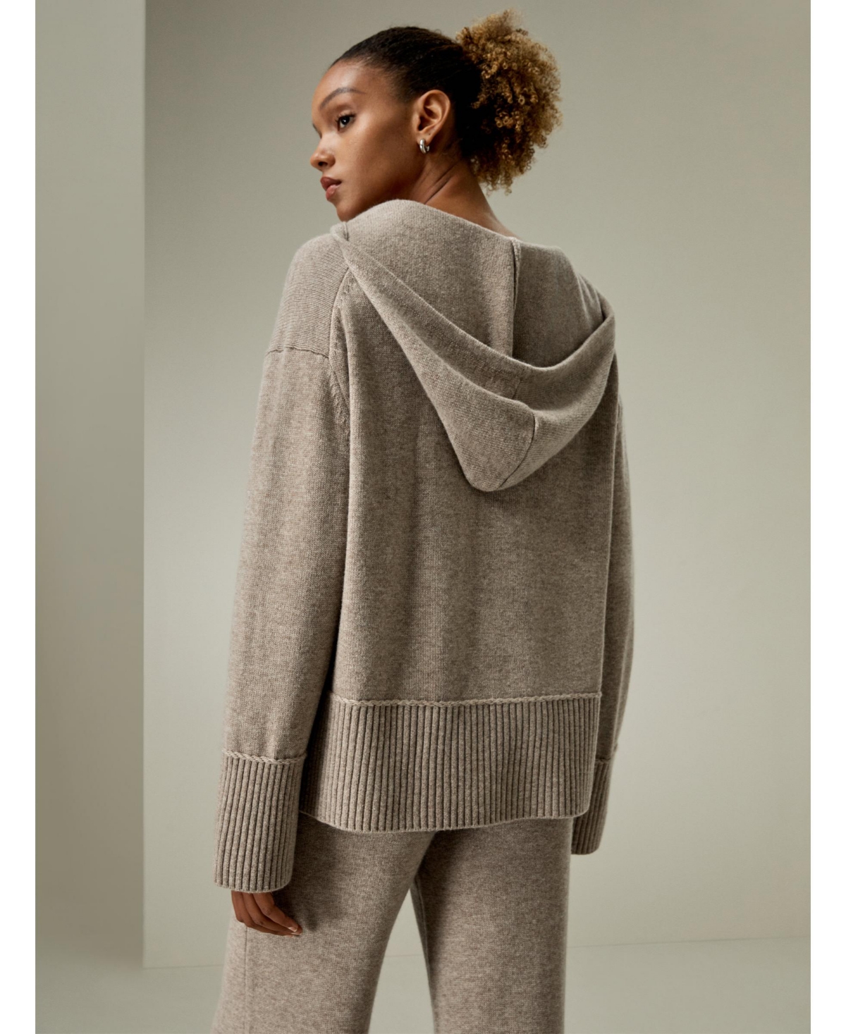 Lilysilk Women's V Neck Wool-Cashmere Blend Hoodie