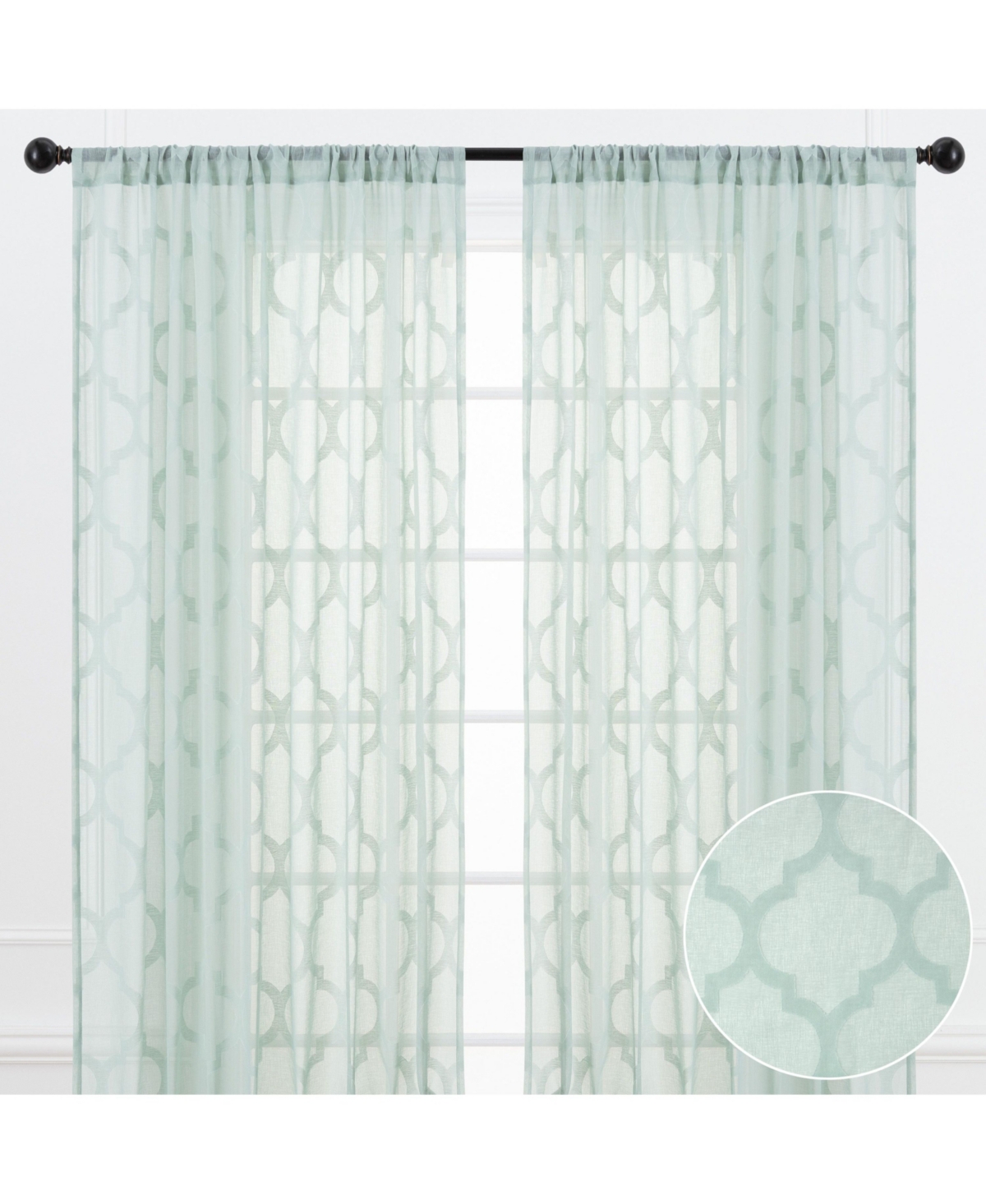 Premium Quatrefoil Voile Sheer Curtains - 2-Panel Light Filtering Curtains for Living Room, Bedroom, Kitchen - 52" x 96" - Sage - Quatrefoil
