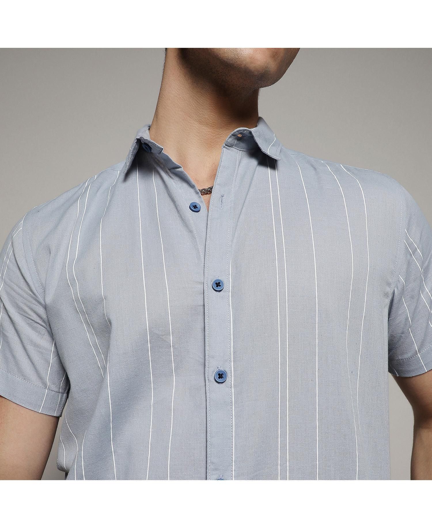 Men's Icy Blue Unbalanced Striped Shirt