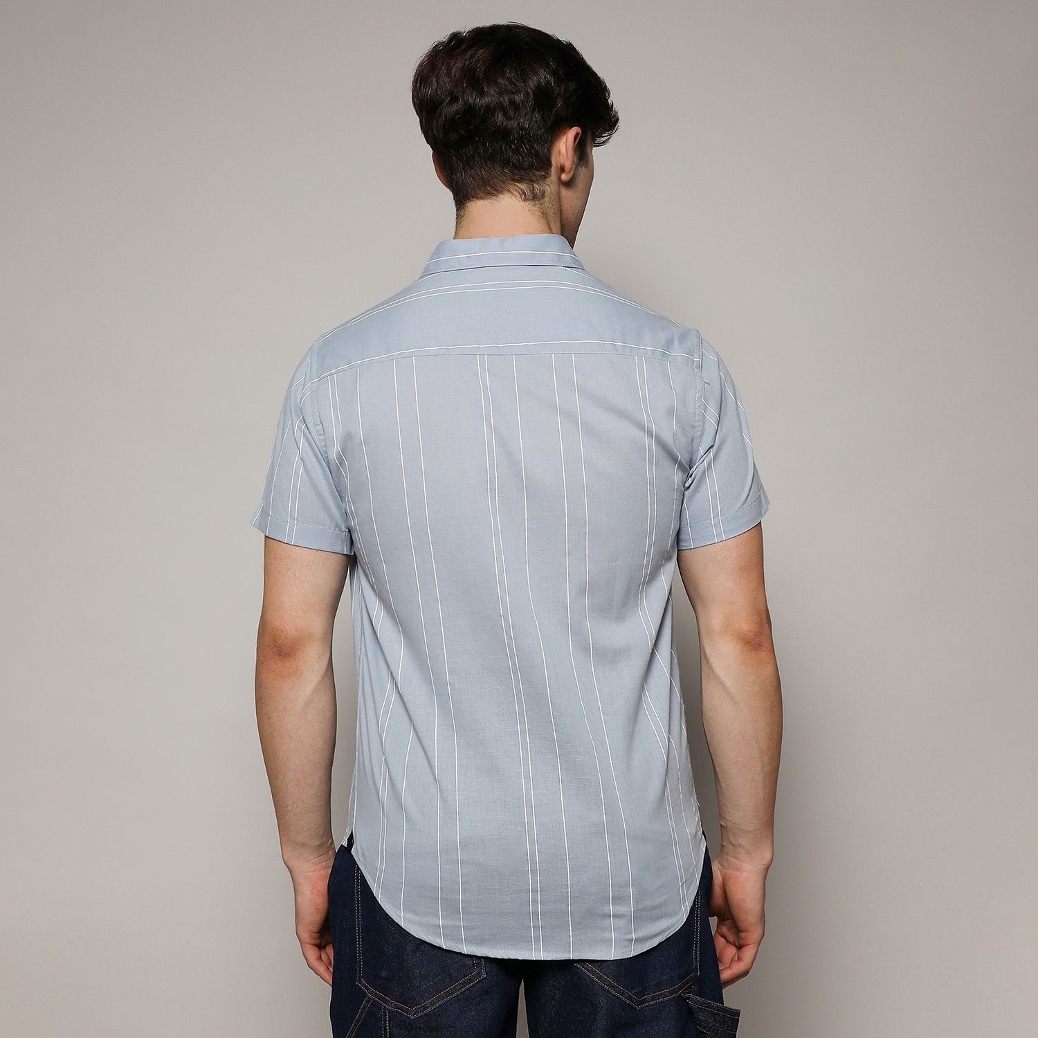 Men's Icy Blue Unbalanced Striped Shirt