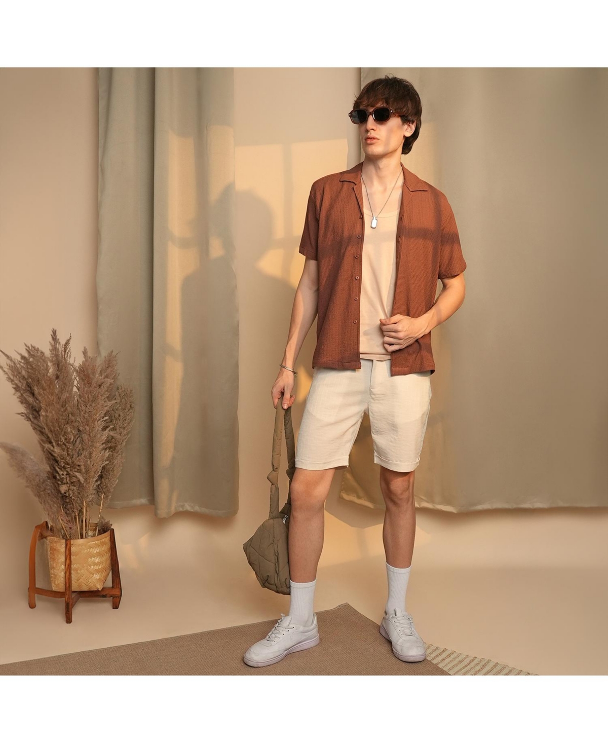 Campus Sutra Men's ChocolateMicro Zig-Zag Shirt - Brown