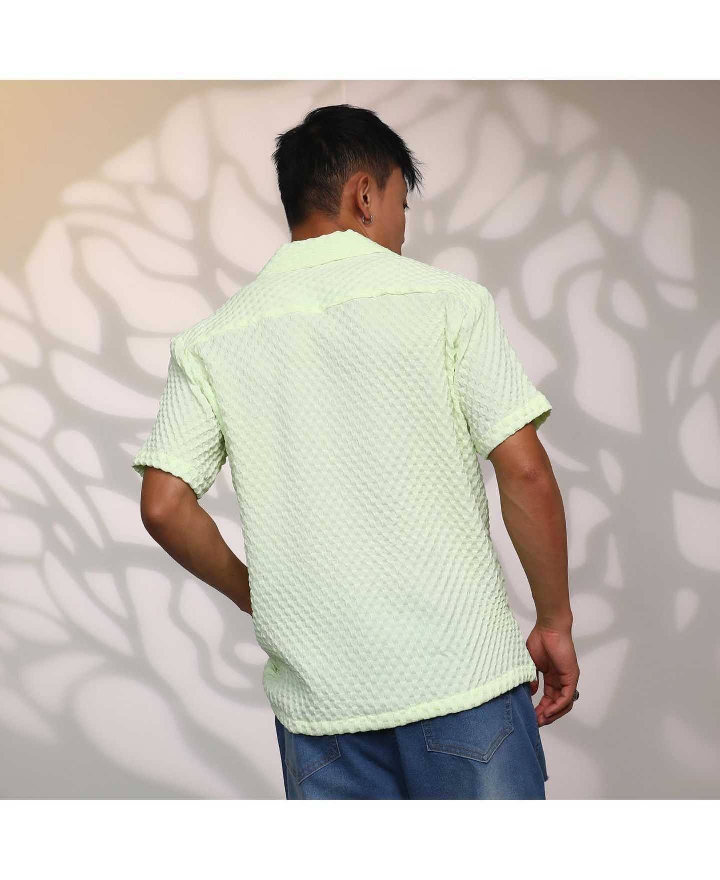 Мужская рубашка Cahoot Lime Green Cubic-Textured Resort, цвет: Зелёный — фото 6