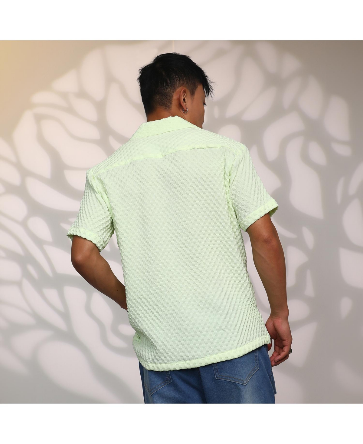 Campus Sutra Men's LimeCubic-Textured Resort Shirt - Green