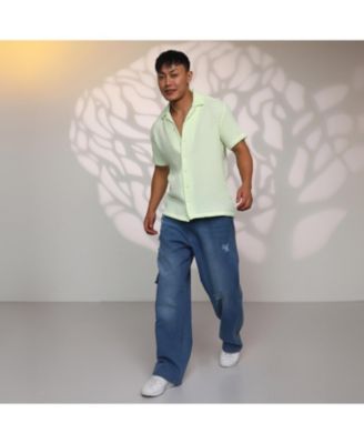 Men's Lime Green  Cubic-Textured Resort Shirt