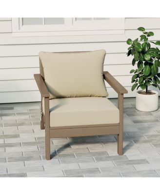 Outdoor Modern HDPE Patio Weathered Wood Club Chair with Deep Seat Cushions